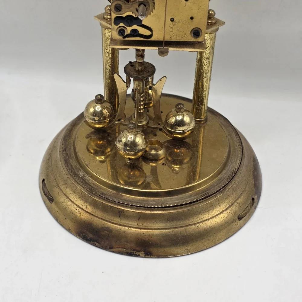 Schatz Anniversary Clock Brass German Mechanical Floral Dial Dome For Parts Only